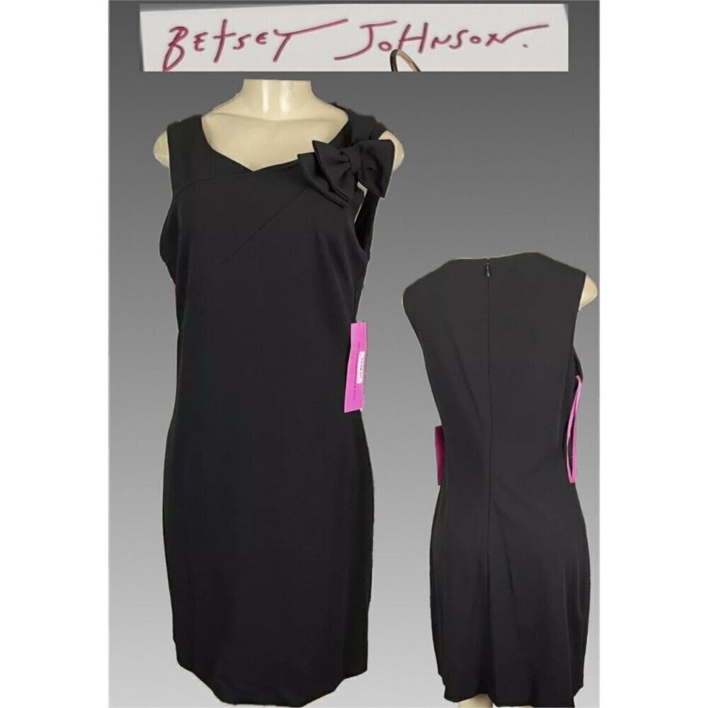 Betsey Johnson 10 Black Scoop Neck Lined Bow Accent Zip Back Sleeveless Dress